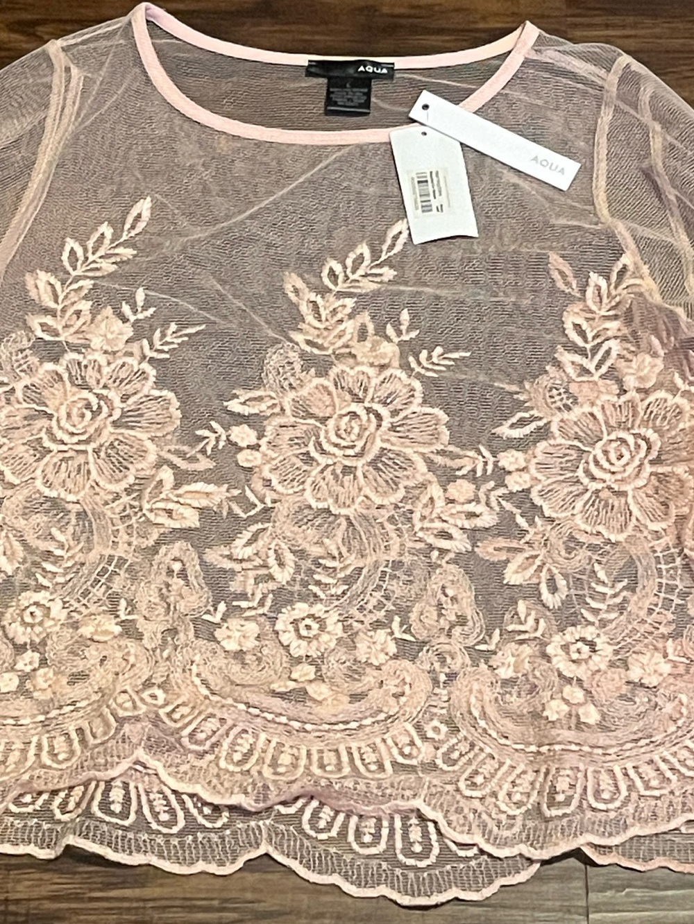 NWT AQUA Floral Blush Mesh Top, an exclusive style for Bloomingdale's Size Large